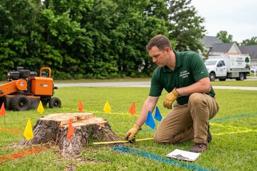 Stump grinder cutting a stump in Oak Hill, TN